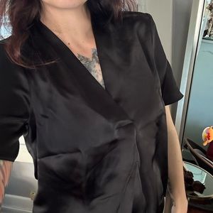 River Island black satin short sleeve top